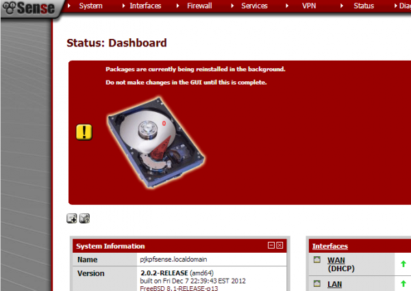 pfsense update complete install packages