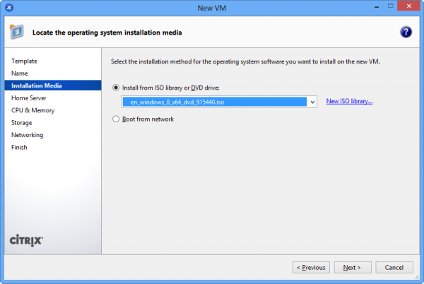 XenCenter - New VM Installation Media