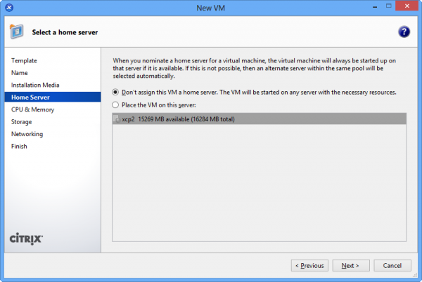 XenCenter - New VM Home Server
