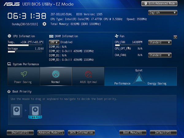 ASUS UEFI BIOS - EZ Mode XMP Memory Profile Disabled
