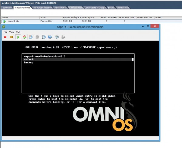 Start OmniOS napp-it image virtual machine