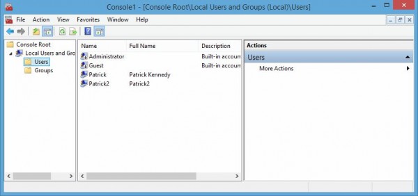 Windows 8.1 Task Manager MMC local users