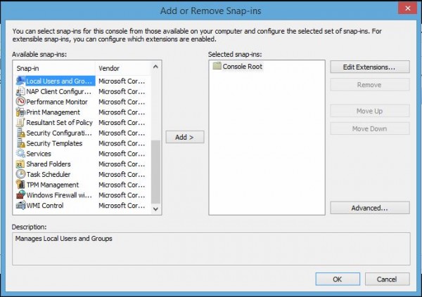 Windows 8.1 Task Manager MMC local users and groups snap-in