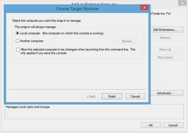 Windows 8.1 Task Manager MMC local users and groups snap-in local computer