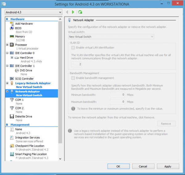 Android-x86 Hyper-V Legacy Network Adapter