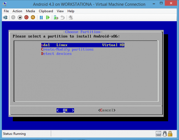 Android-x86 on Hyper-V Select Created Partition