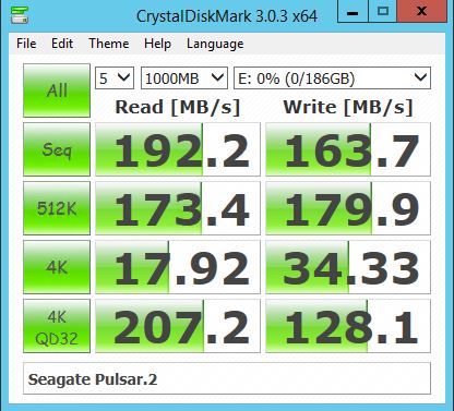 Seagate Pulsar2 200GB - CrystalDiskMark