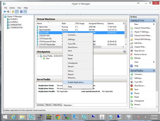 Hyper-V Manager - Enable Replication