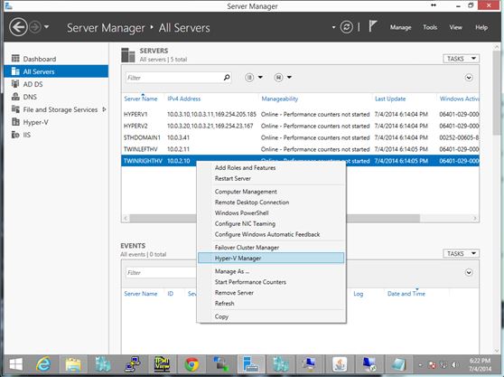 Server Manager Console - Hyper-V Manager