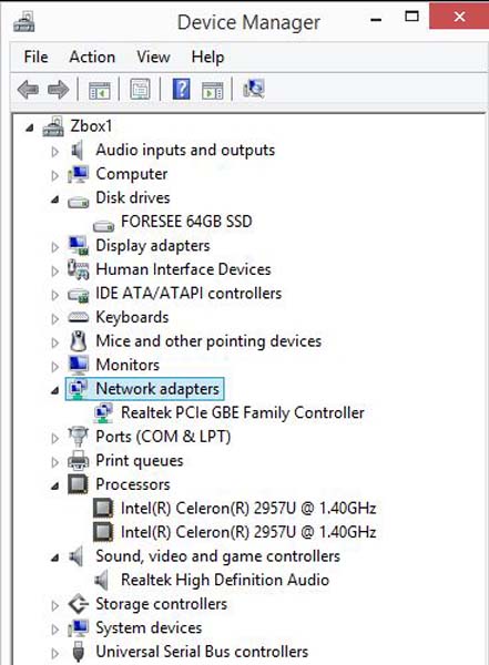 Zotac ZBOX-BI320-U-W2 Windows Device Manager