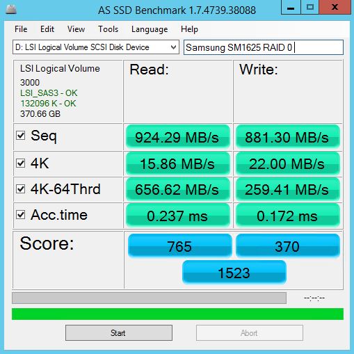 Samsung SM1625 200GB RAID 0 AS SSD Benchmark