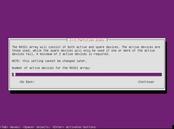Ubuntu RAID 1 - Step 12 Select Number of Devices