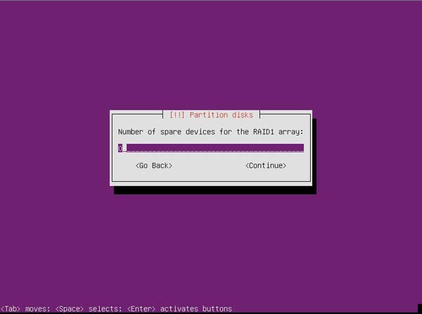 Ubuntu RAID 1 - Step 13 Select Number of spare devices