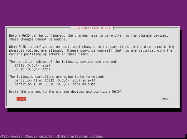 Ubuntu RAID 1 - Step 9 Confirm Partitions