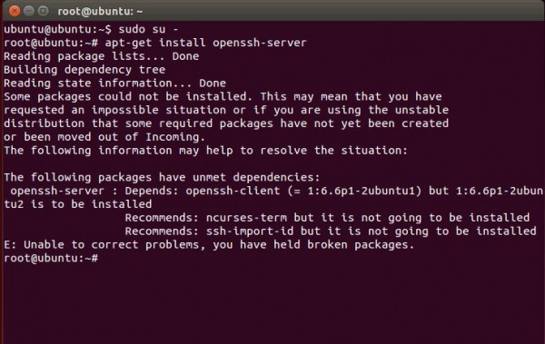 Ubuntu 14.04.1 LTS openssh-server install error
