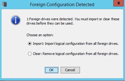LSI MegaRAID Foreign Configuration - Import or Clear