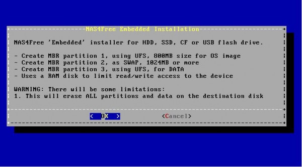 nas4free install 3 - embedded partitions