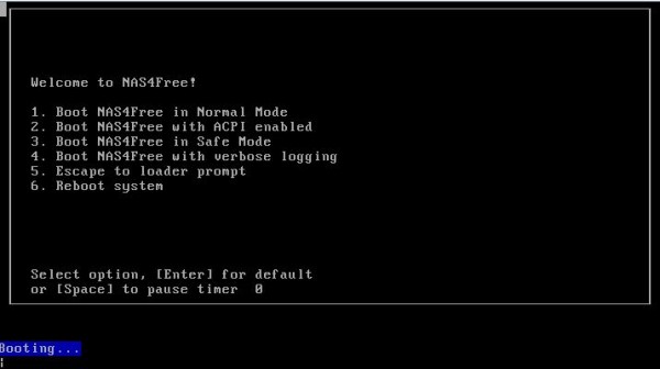 nas4free install 6 - boot from USB