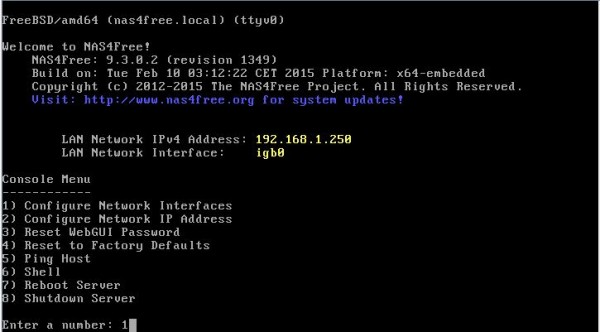 nas4free install 7 - boot with ip address