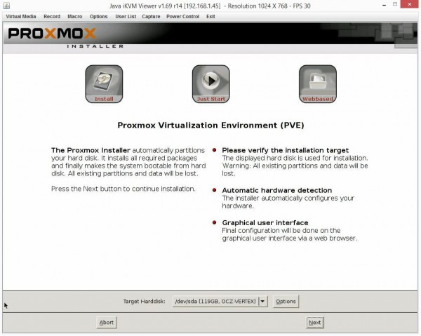 Proxmox VE 3.4 Installer Target Harddisk