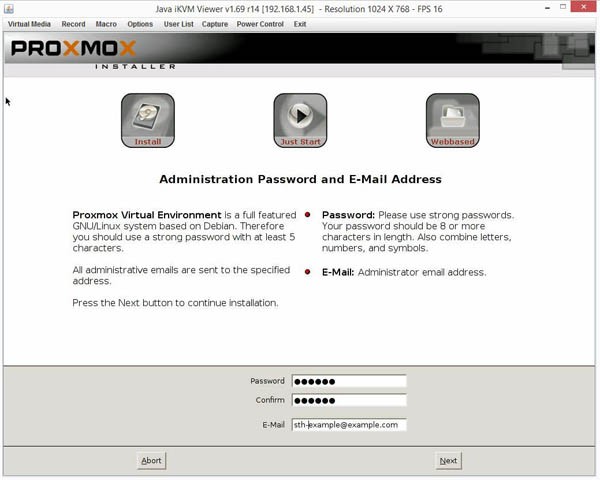 Proxmox VE 3.4 Installer password and email