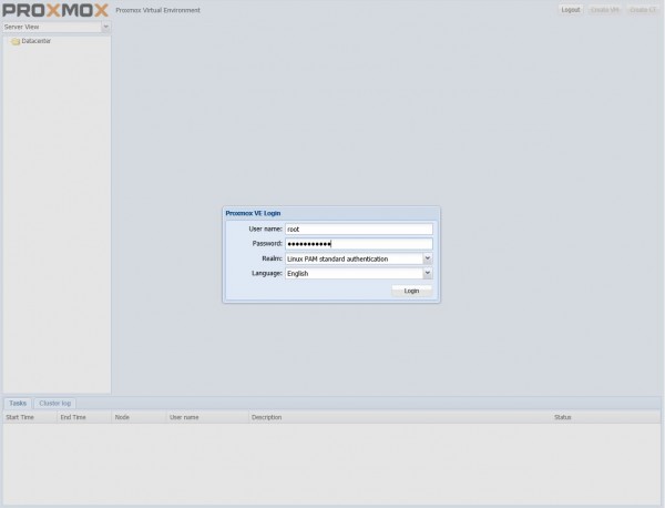 Proxmox VE WebGUI login