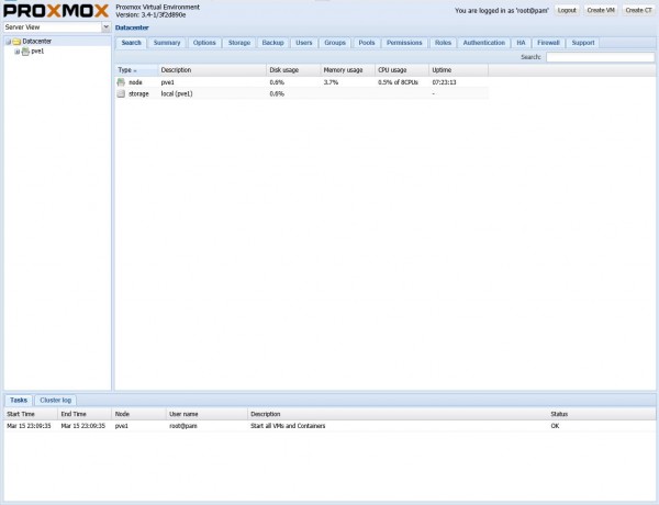 Proxmox VE WebGUI start