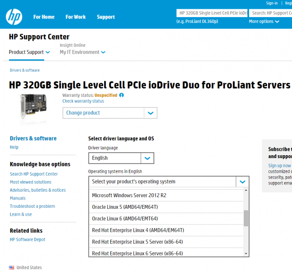 Fusion-io ioDrive installation - HP Support- OS select