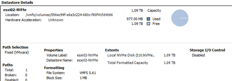 Intel DC P3500 1200GB available to ESXi 6