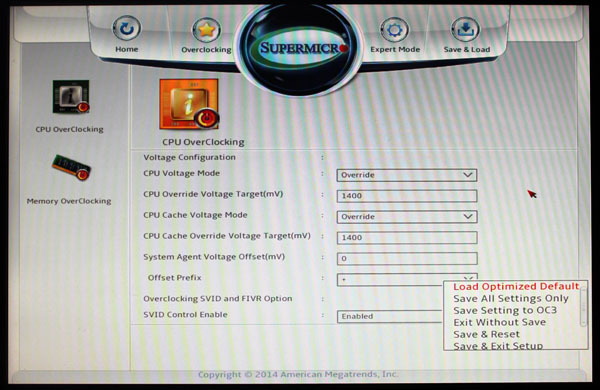 Supermicro C7X99-OCE Motherboard BIOS CPU Voltage Adjustment