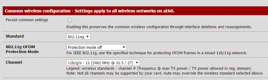 pfSense WLAN wireless configuration settings