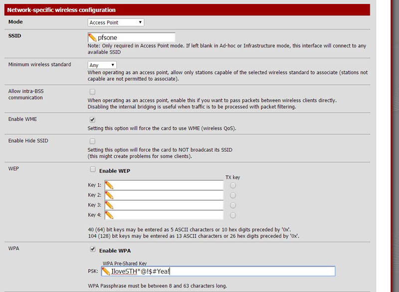 pfSense Wi-Fi Setup Wi-Fi interface AP settings