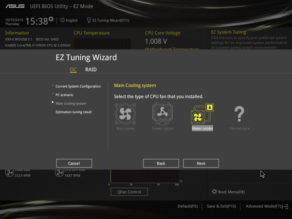 ASUS X99-E WS/USB 3.1 EZ Tuning Wizard Cooling Type
