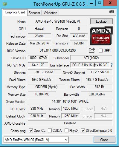 Gigabyte R280-G2O GPU Server - AMD FirePro W9100 GPUz
