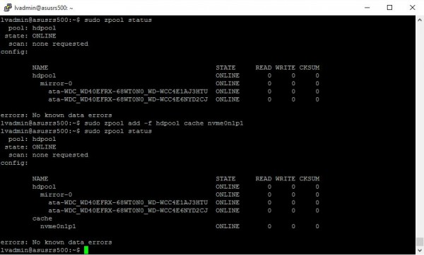 Ubuntu ZFS add cache drive