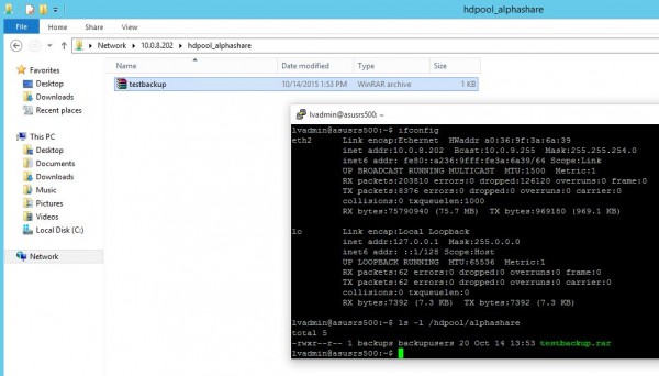 Ubuntu ZFS connected via Windows PC and test file created