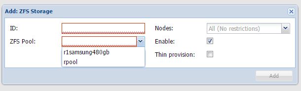 ZFS on Linux - Proxmox Step 4 - select zpool and id