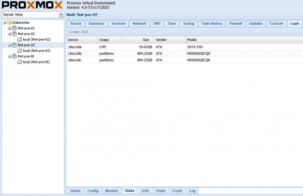 Proxmox VE Navigate to the appropriate Ceph tab