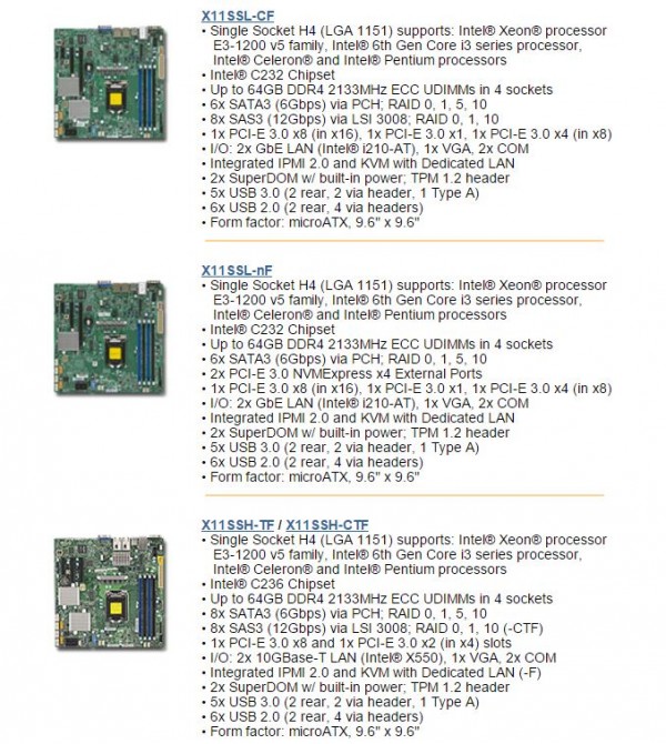 Supermicro Xeon E3-1200 V5 Three Motherboards
