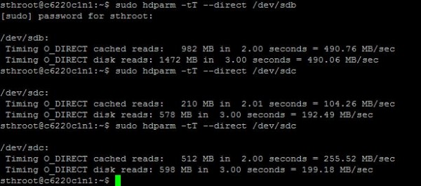 hdparm direct read quick test example runs