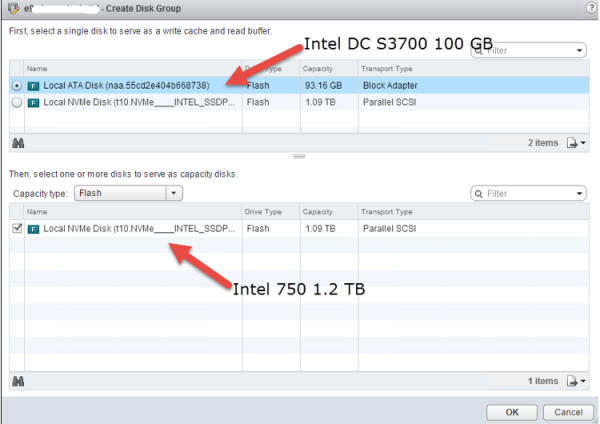 2 node flash vSAN - create disk group