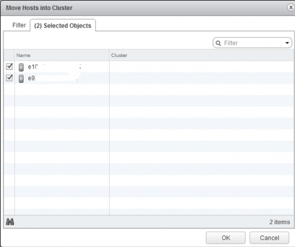 2 node flash vSAN - move hosts to cluster select our hosts