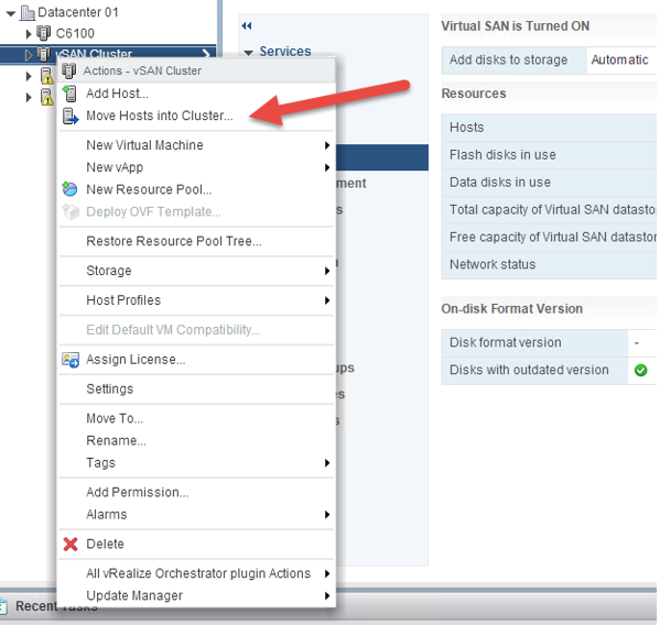 2 node flash vSAN - move hosts to cluster