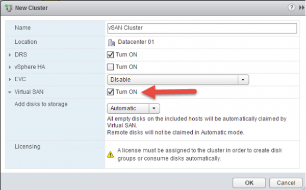 2 node flash vSAN - turn on Virtual SAN