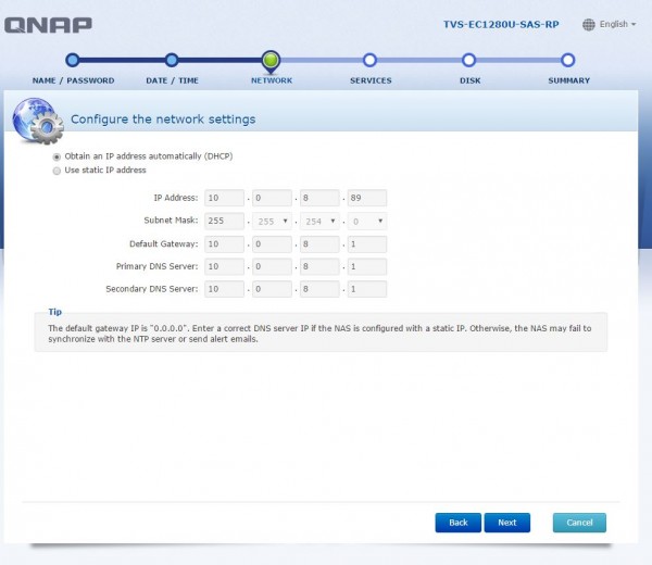 QNAP TVS-EC1280U-SAS-RP - IP Address