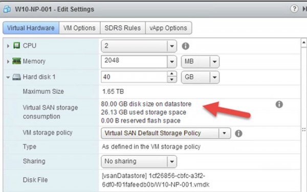 VMware vSAN - create a VM step 5 storage vSAN consumption
