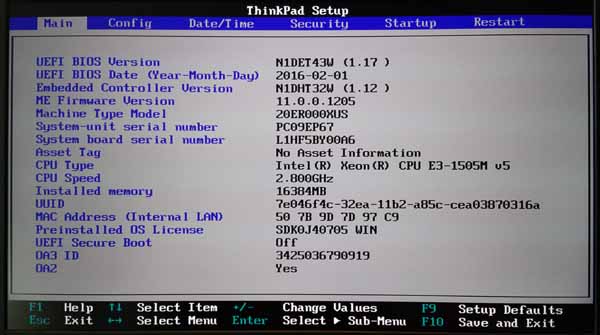 Lenovo ThinkPad P70 - BIOS