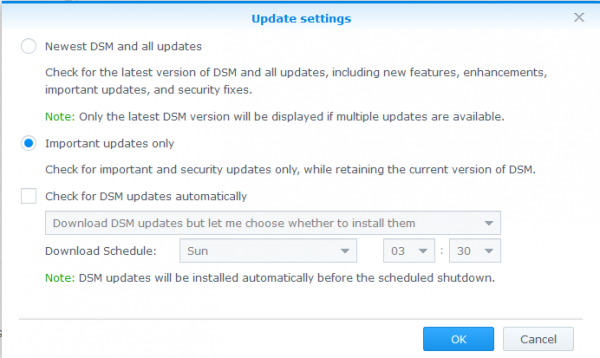 Proxmox Xpenology Adjust Update Settings