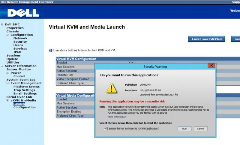 iKVM Java Application - Accept the risk