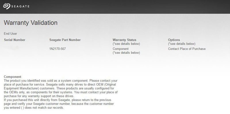 Seagate 4TB ST4000LM016 Warranty Check invalid